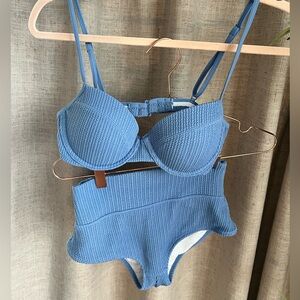 Victoria secret pink bikini - blue, ribbed, push up top and high waisted bottom